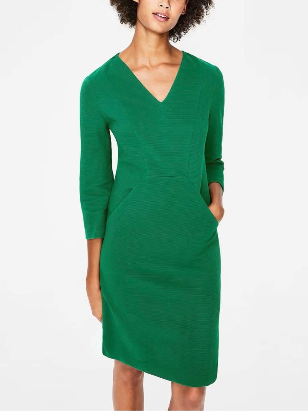 Boden Brontë Ottoman V Neck Ribbed Green Dress Petite